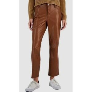 Tommy Jeans Faux Leather Pants Straight Leg Brown Size 26‎ NWT